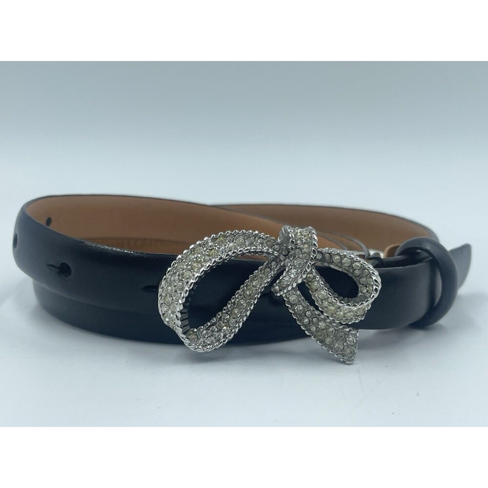 Lauren Ralph Lauren Black Italian Leather Skinny Belt Jeweled Bow Buckle